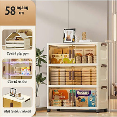 Nubie Tủ Nhựa Gấp Gọn Ngang 58cm, Tủ Đựng Đồ Đa Năng Lắp Ghép, Hộp Đựng Quần Áo, Nhựa PP, Có Bánh Xe