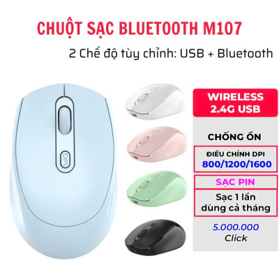 Chuột không dây wireless 2.4Ghz  sạc pin, chồng ồn, DIP1600 chuyên dùng cho máy tính, laptop, tivi MÀU ĐEN - Hàng Nhập Khẩu