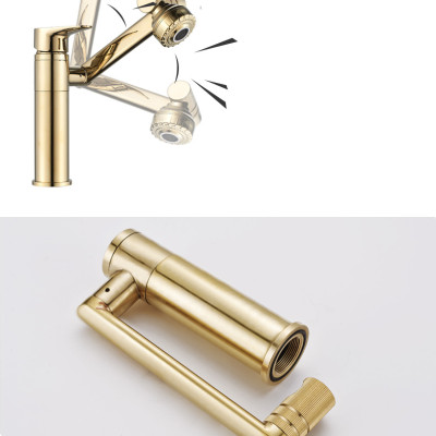 Vòi rửa mặt Lavabo cổ xoay 720 độ đa chiều, củ đồng, thân cao, mạ vàng, điều chỉnh nhiều chế độ tia nước Minh House