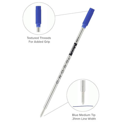 Ruột bút bi khô CROSS cao cấp - mực xanh - ngòi trung - vỉ 1 cái 