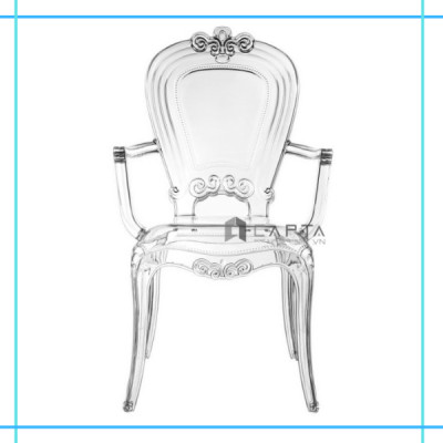 Ghế ăn trong suốt có tay tựa nhựa PC Ghế tiếp khách spa đẹp sang trọng Ghost Arm 2-PC