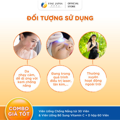 [UV & Vitamin CD] Combo Chống nắng sáng da FINE JAPAN - Viên uống chống nắng & Viên uống bổ sung Vitamin C + D 30 ngày