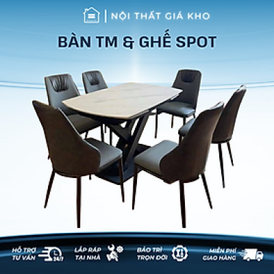 Bàn ăn mặt đá phiến xoay thông minh kéo dài kết hợp ghế spot