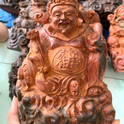 Tượng thần tài gỗ trắc đỏ đen kt 15×13×8cm 