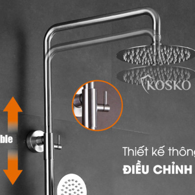 Sen cây tắm đứng nóng lạnh inox 304 KOSKO (BH 24 THÁNG), sen tắm nóng lạnh tròn T