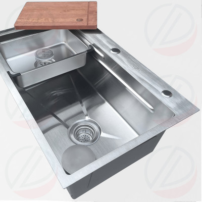 COMBO Chậu Rửa Chén Bát Inox Có Chân 75x46cm Kazta Kèm Vòi Nước Lạnh Đầu Dây Rút - Tặng Khay inox, thớt gỗ, đầu xịt xà bông