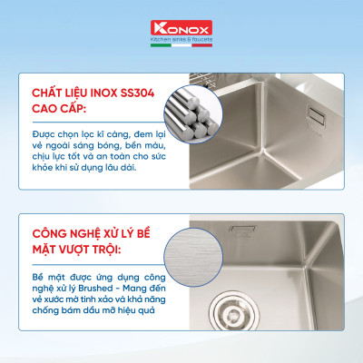 Chậu rửa bát Konox, Overmount Series, Model KN8245DO, Inox 304AISI tiêu chuẩn châu Âu, 820x450x228(mm), Hàng chính hãng