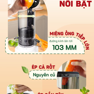 Máy ép chậm trái cây Masuto MS Healthy ép nguyên quả kiệt bã dung tích 0,6l, Ép hoa quả, làm nước detox, làm kem - Hàng chính hãng