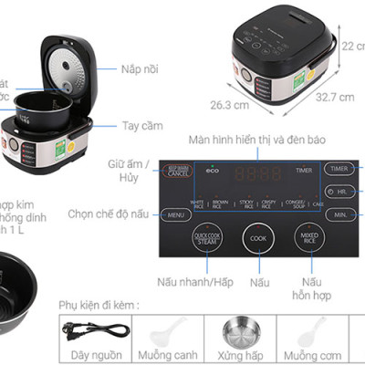 Nồi cơm cao tần Toshiba RC-10IX1PV (1 Lít)- Hàng Chính Hãng