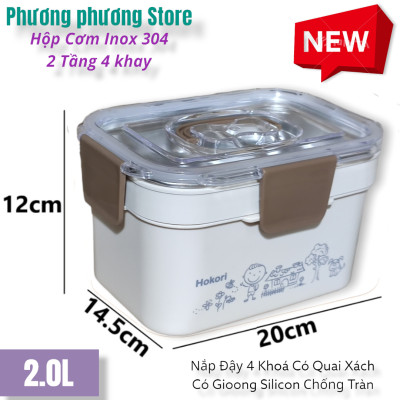cặp lồng 2.0L xịn / ca men 2 tầng 4 khay cao cấp ( tặng túi giữ nhiệt và hộp đũa muõng inox cao cấp ) xem kỹ mô tả