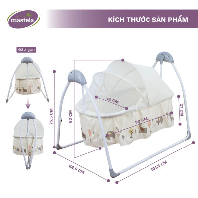 Nôi điện cho bé điều khiển từ xa kết hợp nhạc trắng ru ngủ Mastela SG239 - Nôi cho bé sơ sinh đu đưa tự động