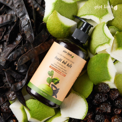 Dầu gội bồ kết - bưởi, dầu gội thảo dược thuần chay hỗ trợ kích mọc tóc Giọt Lành 500ml