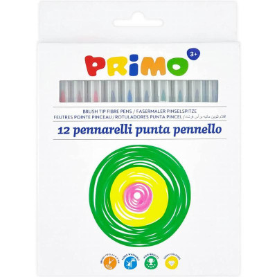 Hộp 12 Bút Lông Màu Rửa Được Brush Tip Fibre Pens 4.0 mm - Primo 618BT12