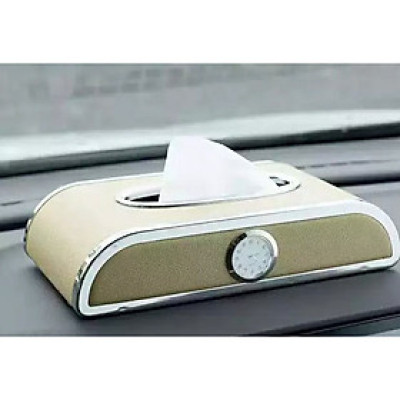 Hộp đựng khăn giấy bằng chất liệu da cao cấp có trang trí mặt đồng hồ dùng trên ô tô