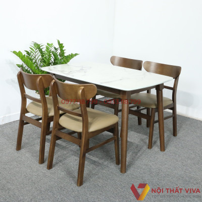 Bộ Bàn Ăn 4 Ghế Vân Đá Trắng