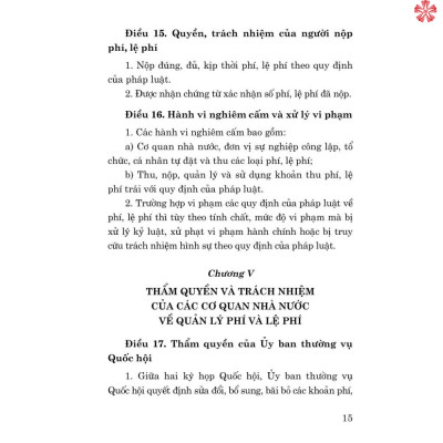 Luật phí và lệ phí năm 2015 (sửa đổi, bổ sung năm 2017, 2018, 2020, 2023) bản in 2024
