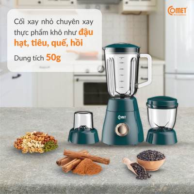 Máy xay sinh tố Comet CM9979 – 3 cối thủy tinh và nhựa cao cấp, công suất 450W – Xay sinh tố, thịt, hạt – Dung tích 1.5L – Hàng chính hãng, bảo hành 1 năm 