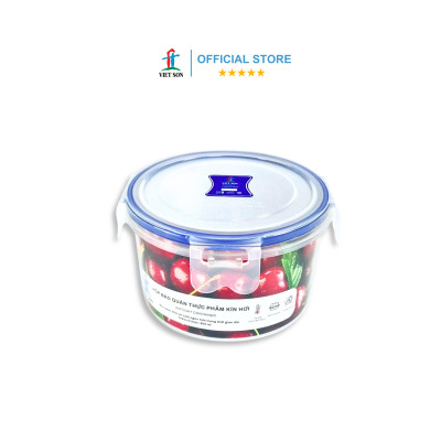 Bộ 2 Hộp Tròn Đựng Thực Phẩm VIETSON 800ml Nắp Khóa 4 Cạnh Kín Hơi
