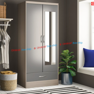 TỦ QUẦN ÁO GỖ CÔNG NGHIỆP 2 CÁNH CAO CẤP CÓ KÍNH OHAHA - TACC010