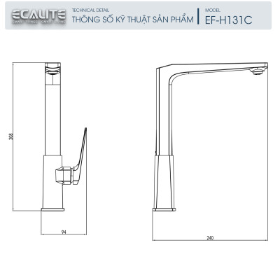 Vòi rửa chén nóng lạnh Ecalite EF-H131C - Đồng thau mạ chrome - Hàng chính hãng
