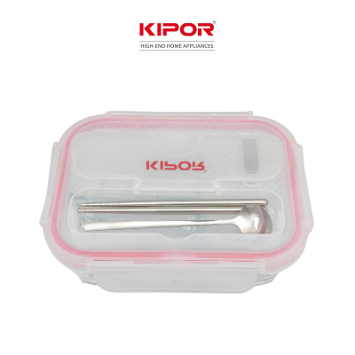 Combo hộp cơm + túi đựng cơm văn phòng KIPOR KP-HC02 - Hộp thuỷ tinh 3 ngăn kèm đũa thìa INOX - Hàng chính hãng