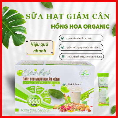 Sữa hạt dành cho người Béo Ăn Kiêng Hồng Hoa Organic 36gói/ 900gr – Hỗ trợ giảm thể trọng tại nhà theo Thực Dưỡng; Thuần Chay; Không đậu nành