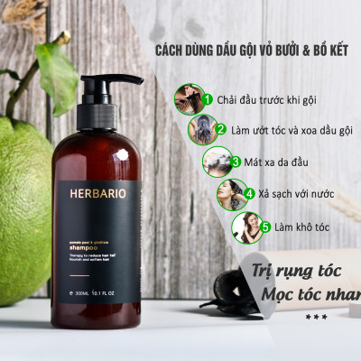 Dầu gội vỏ bưởi & bồ kết Herbario thảo dược 300ml phục hồi tóc, giảm gãy rụng giúp khôi phục lại mái tóc chắc khỏe đẹp thuần chay