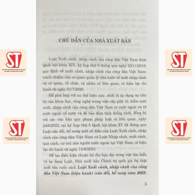 Sách - Luật Xuất Cảnh, Nhập Cảnh Của Công Dân Việt Nam (Hiện Hành) ( Sửa Đổi, Bổ Sung Năm 2023) - NXB Chính Trị Quốc Gia