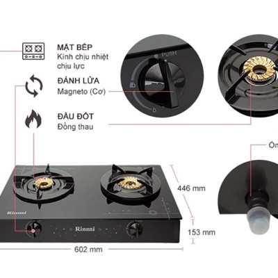 Bếp Ga Dương Đôi Rinnai RV-6Double Glass(L) - Đen- Hãng chính hãng