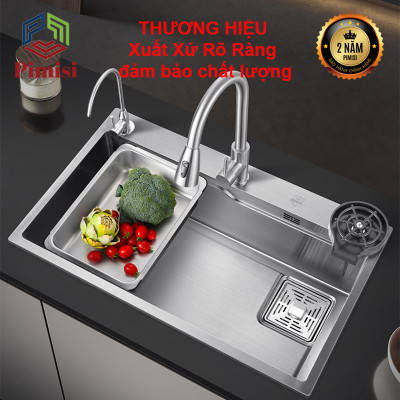 Chậu Rửa Bát Inox 1 Hố To Pimisi PB-7846 Luxury Làm Từ Thép Không Gỉ Inox Cao Cấp Kiểu Ngăn Lớn 1 Hộc, Kèm 1 Khay Bồn Rửa Chén Nhỏ Đơn Phụ Gác Chậu - Tháo Rời Với Đầy Đủ Phụ Kiện Xi Phông, Gắn Được Cả Bán Âm - Dương Bàn Đá Bếp | Hàng Chính Hãng