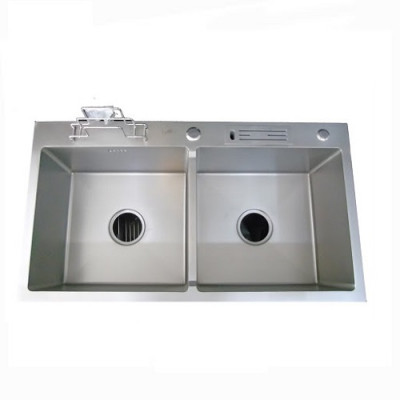 CHẬU RỬA BÁT, CHÉN 2 HỐ CÓ BÀN CÀI DAO, GIÁ ĐẺ THỚT GROVES 82x45 cm