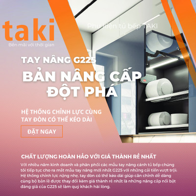 Tay Nâng Cánh Tủ TAKI Bản Nâng Cấp G225, Bản Nâng Cấp 2025 - Có Điều Chỉnh Lực - Bảo Hành 10 Năm