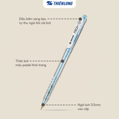 Combo 5/10/20 Bút bi Thiên Long PRO 027 ngòi cao cấp 0.5mm, thân bút màu pastel thời trang tự động thu ngòi TL-105