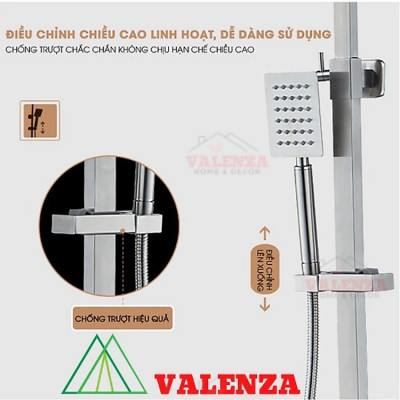 Bộ sen cây tắm đứng inox sus304 nóng lạnh Valenza  SCV-01 cao cấp