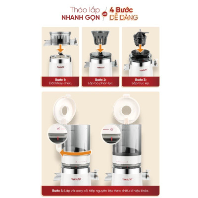 Máy ép chậm Masuto MS Fresh công suất 150W ống tiếp nguyên liệu cực lớn 120mm ép kiệt bã giữ trọn dưỡng chất - Hàng chính hãng