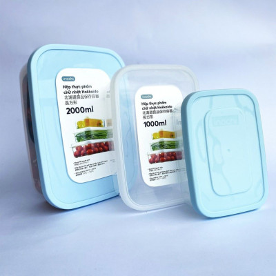 Bộ 3 Hộp Nhựa đựng Thực Phẩm Chữ Nhật Hokkaido Inochi 500 -1000 -2000 ML Chịu Nhiệt Giao Màu Ngẫu Nhiên