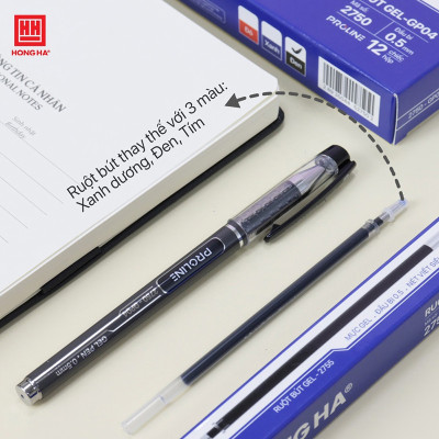 Bút gel Proline 0.5mm Hồng Hà GP04 - 3 màu xanh, đen, đỏ dành cho văn phòng - 2750