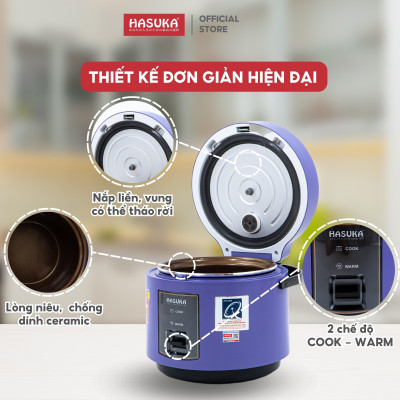 Nồi cơm điện HASSUKA HSK-866 dung tích 1.8L, công suất 700W- Lòng niêu dầy chống dính ceramic, chống xước siêu bền- Hàng chính hãng