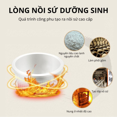 Nồi cơm điện lòng sứ dưỡng sinh 1.2L Mishio MK381 - Hàng chính hãng 