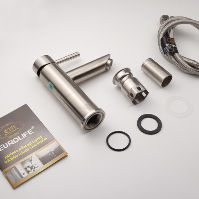 Vòi lavabo nóng lạnh Inox SUS 304 Eurolife EL-1202 (Trắng vàng)