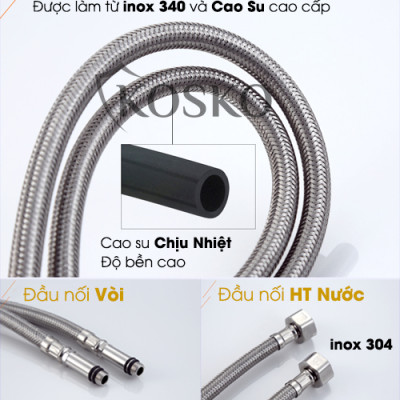 Vòi nước rửa chén KOSKO inox 304, vòi rửa chén bát tròn nóng lạnh phù hợp với nhiều loại bồn rửa chén và chậu rửa bát chén khác nhau