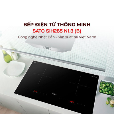 Bếp điện từ thông minh SATO SIH265 N1.3 (B) - Mặt kính thiết kế sang trọng, chịu nhiệt cao, chống trầy xước, chống bám dầu mỡ, vệ sinh dễ dàng ( Tặng bộ nồi Inox 3 đáy)-Miễn phí vận chuyển toàn quốc - Hàng chính hãng