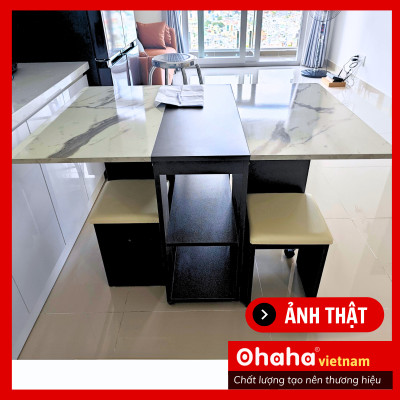 [Kèm Ảnh Thực Tế - Miễn phí vận chuyển & Lắp đặt] BÀN ĂN GẤP GỌN THÔNG MINH CÓ GHẾ BỌC NỆM VÀ BÁNH XE OHAHA - BA024