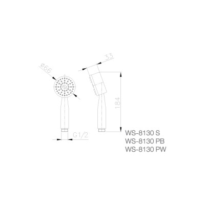 WS-8130PW - Vòi sen 2.5" (kèm dây 1.5m) - INOX SUS 304