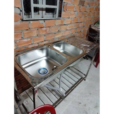 Bộ Chậu Rửa Chén Bát Inox 304 Có Chân HWATA 2 Hộc 1 Bàn - Hàng Chính Hãng nhiều kích thước