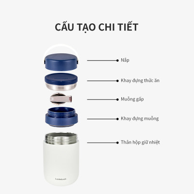 Hộp cơm giữ nhiệt Lock&Lock màu hồng LHC8042PIK 700ml - Hàng chính hãng, 2 ngăn kèm muỗng inox - JoyMall