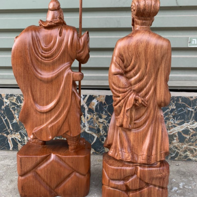 Đôi văn võ song toàn, tượng khổng minh gia cát lượng và tượng quan công gỗ hương kt cao 60