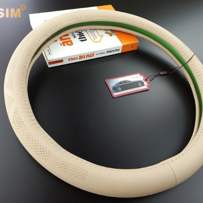 Bọc vô lăng cao cấp Macsim 8933 màu be chất liệu da thật - Khâu tay 100% size M