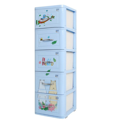 Tủ nhựa 5 tầng Qui Phúc Lucky màu xanh hình Gấu KT  380 x 410 x 1250 mm