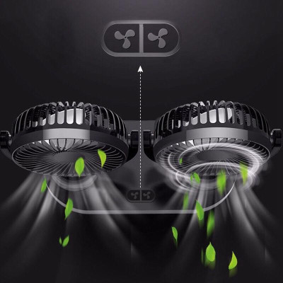 Quạt Đôi Mini Công Suất Lớn, Bền Bỉ, Quay 360 Độ - Dùng nguồn USB Tích Hợp Dùng Trên Xe Ô Tô, Bàn Làm Việc